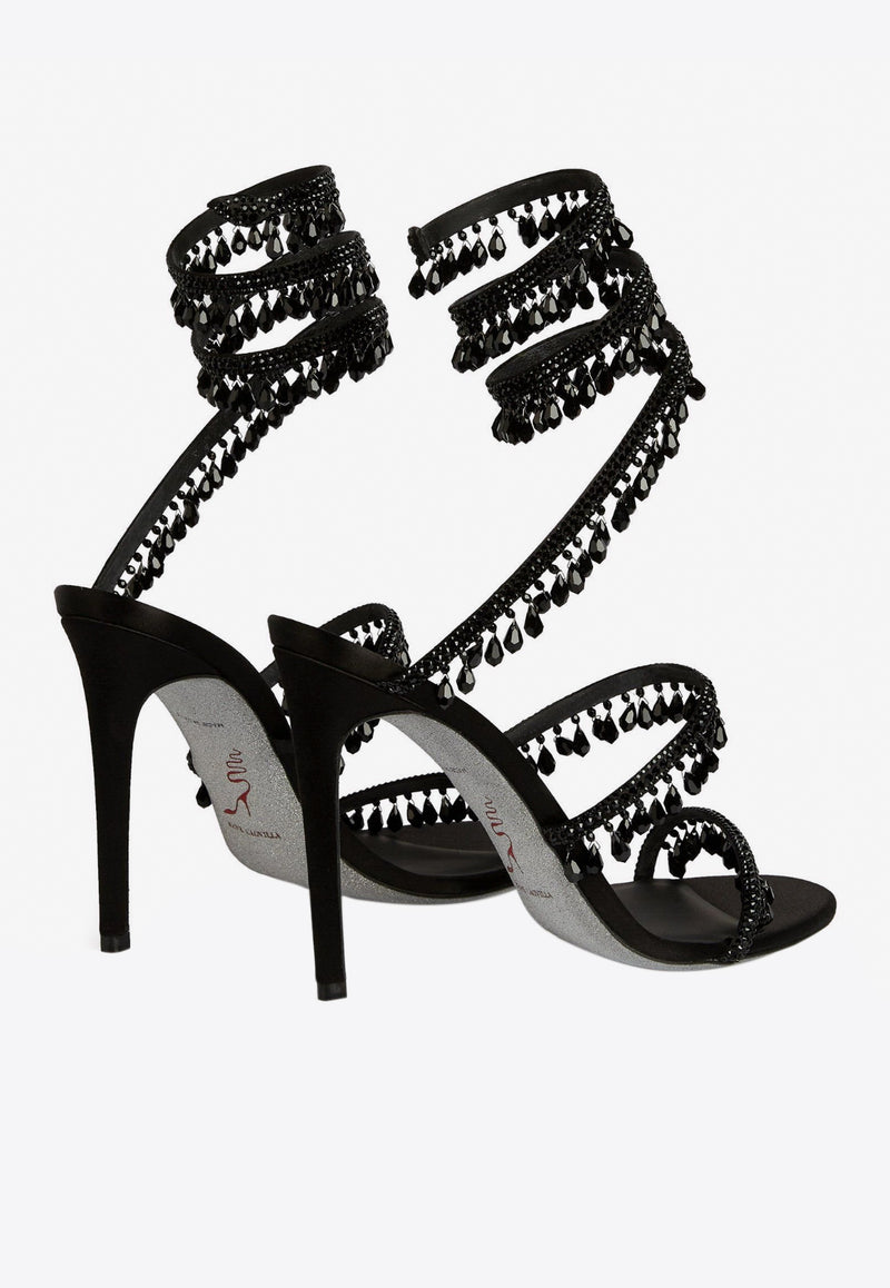 Rene Caovilla Chandelier 105 Wrap-around Sandals-Black-C10182-105-R001V050 BLACK SATIN/JET STRASS