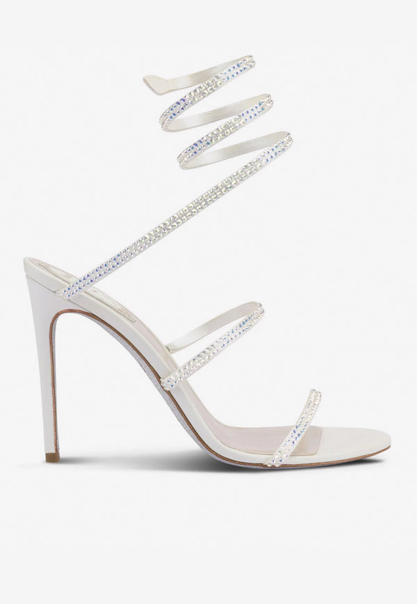 Rene Caovilla Cleo 105 Crystal Embellished Wraparound Sandals Ivory C10311-105-R001X318 IVORY SATIN/TRANS STRA