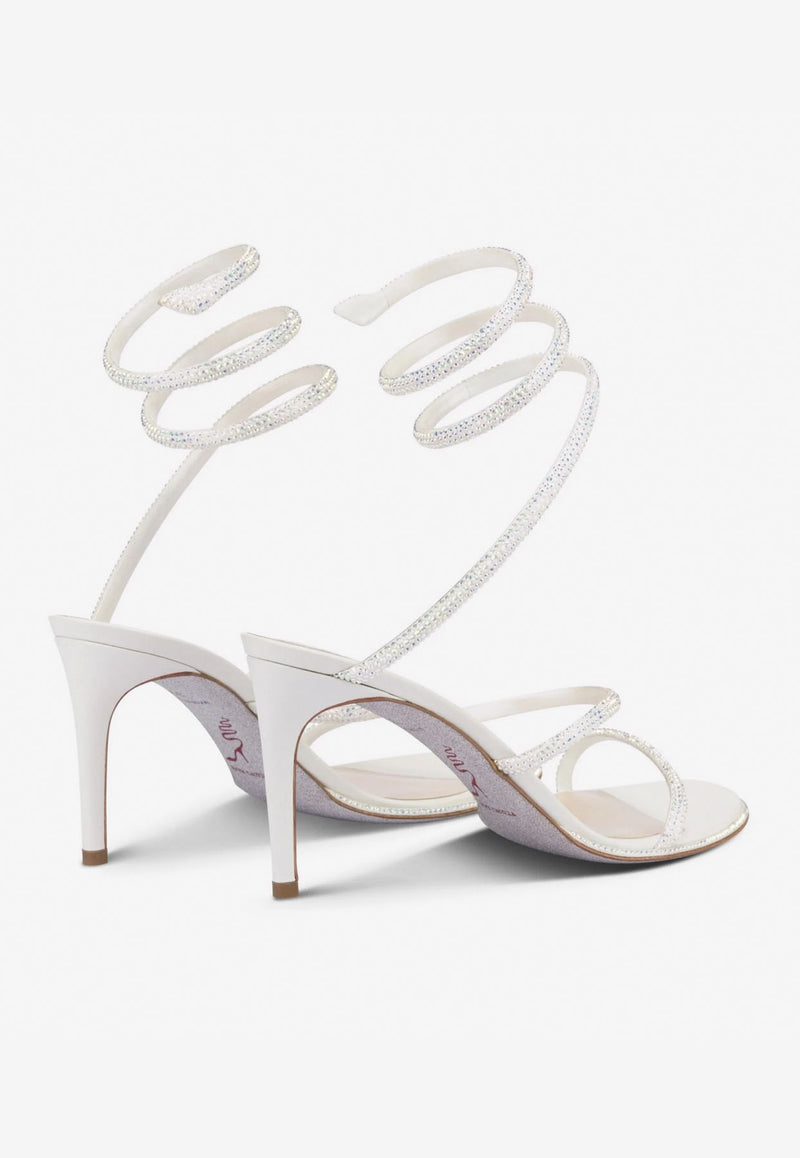 Rene Caovilla Cleo 80 Wraparound Satin Sandals Ivory C10416-080-R001X318 IVORY SATIN/TRANSMISSION