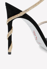 Rene Caovilla Margot 105 Crystal-Embellished Sandals Black C11339-105-R001V184 GOLD SAT-BLACK SUEDE/MET SUN