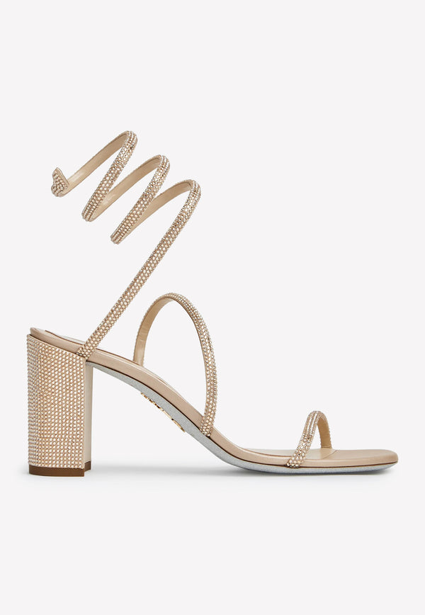 Rene Caovilla Cleo 80 Crystal-Embellished Sandals Beige C11579-080-R001V104 BEIGE SATIN/C.GOLDEN SHADOW