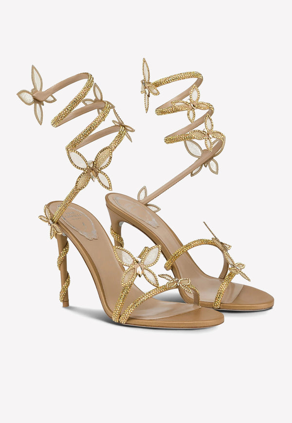 Rene Caovilla Margot 105 Crystal Butterfly Sandals Gold C11625-105-R001V184 GOLD SATIN-LAMB/C.MET.SUNSHINE