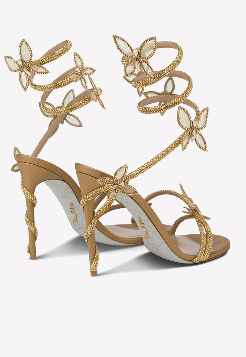 Rene Caovilla Margot 105 Crystal Butterfly Sandals Gold C11625-105-R001V184 GOLD SATIN-LAMB/C.MET.SUNSHINE