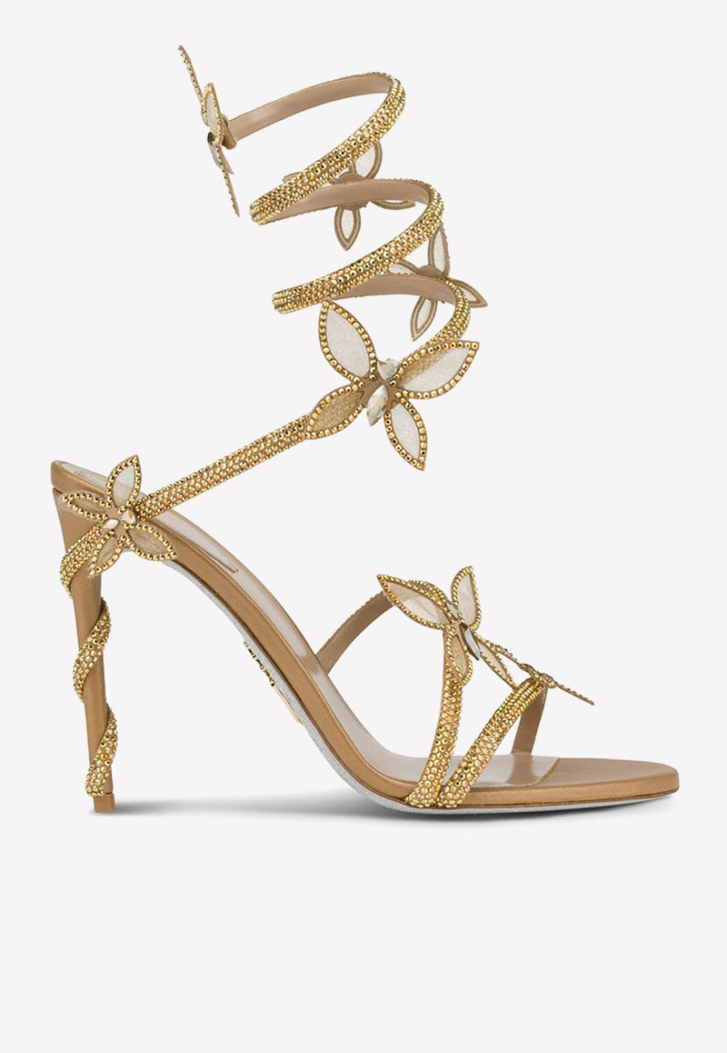 Rene Caovilla Margot 105 Crystal Butterfly Sandals Gold C11625-105-R001V184 GOLD SATIN-LAMB/C.MET.SUNSHINE