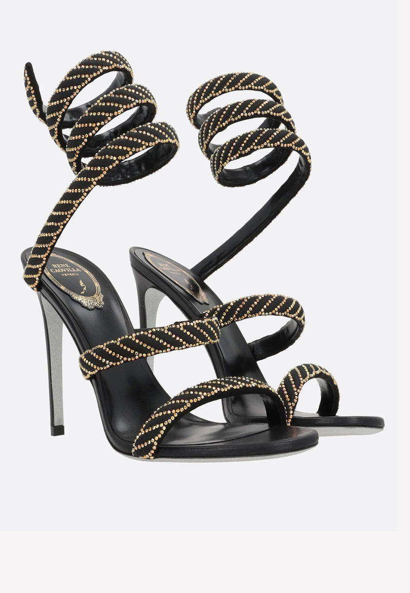 Rene Caovilla Cleo 105 Crystal-Embellished Satin Sandals Black C11720-105-R001V157 BLACK SATIN/METALLIC SUNSHINE