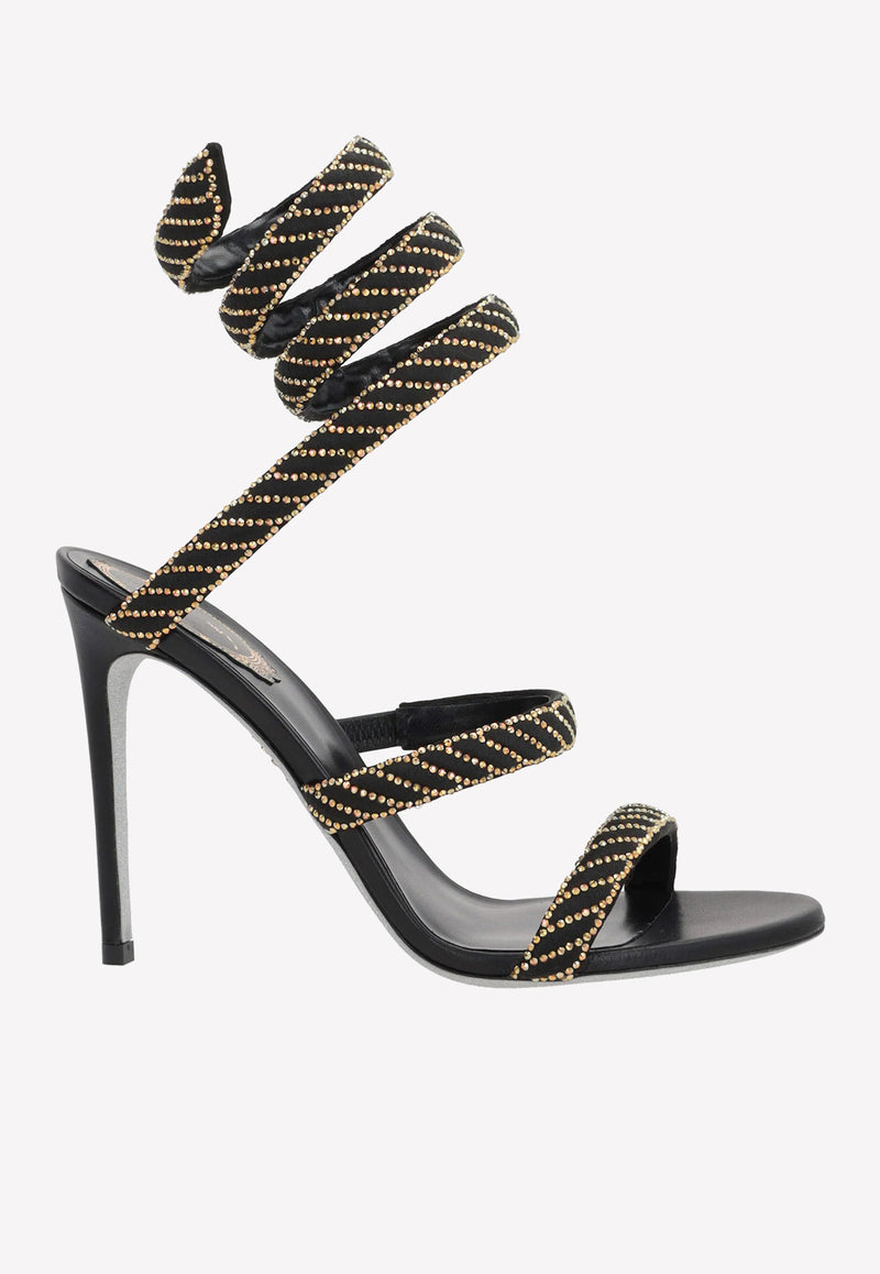 Rene Caovilla Cleo 105 Crystal-Embellished Satin Sandals Black C11720-105-R001V157 BLACK SATIN/METALLIC SUNSHINE