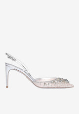 Rene Caovilla Hina 80 Slingback Pumps Metallic C11729-080-PI01V118 SILVER LACE-LAMB/CRYST STONES