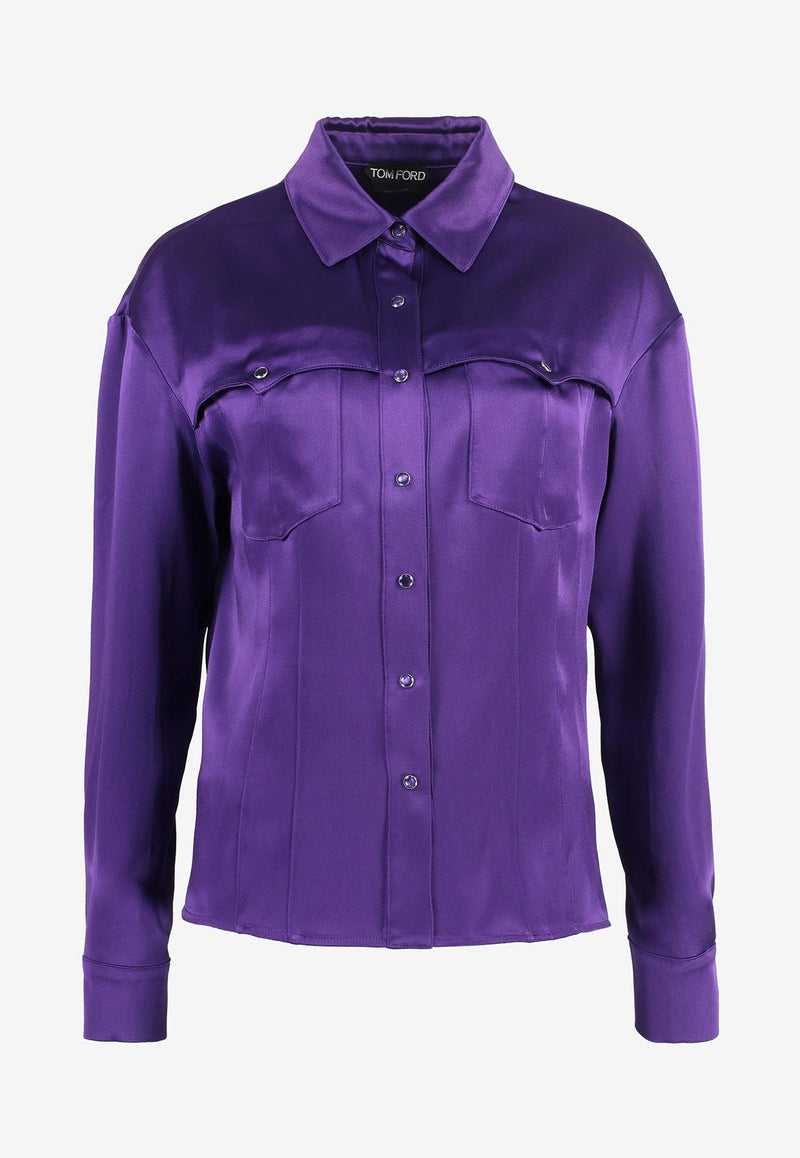 Tom Ford Long-Sleeved Satin Shirt CAD026-DEX186 GV461 Purple