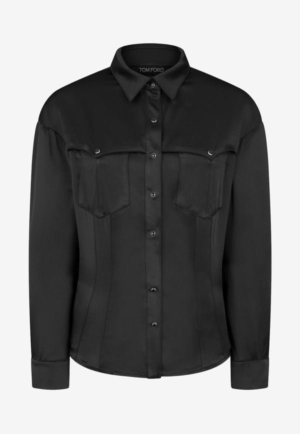 Tom Ford Long-Sleeved Satin Shirt CAD026-DEX186 LB999 Black