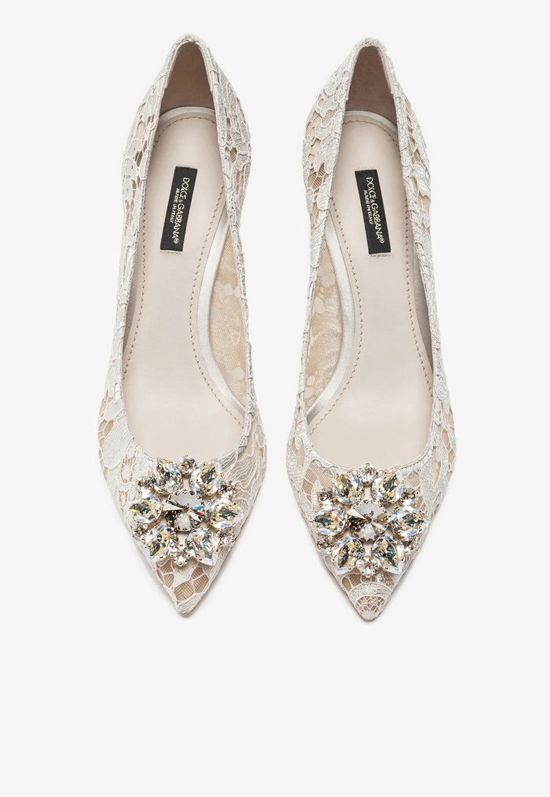 Dolce 
Gabbana Bellucci 60 Crystal Embellished Pumps in Taormina Lace White CD0066 AL198 80005