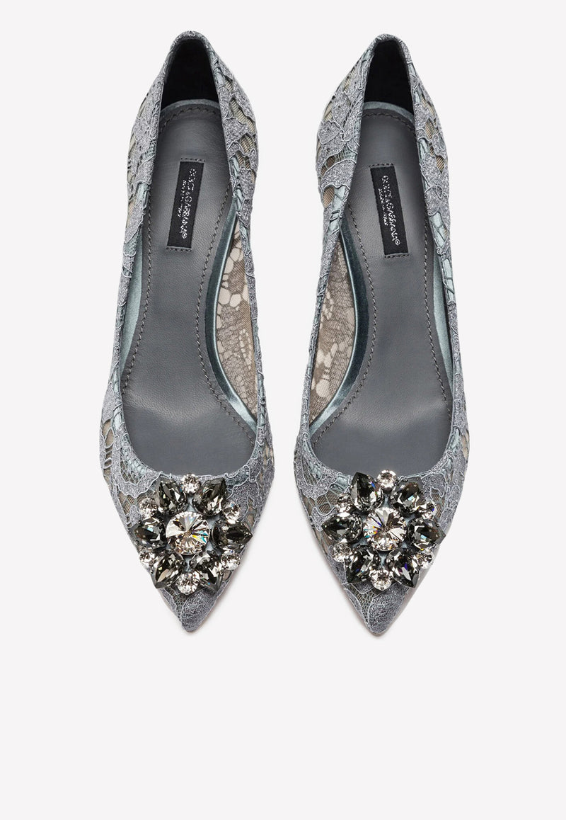 Dolce 
Gabbana Bellucci 60 Lace Pumps with Brooch Detail Grey CD0066 AL198 80725