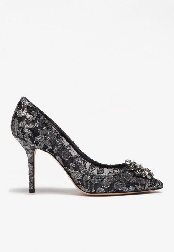 Dolce 
Gabbana Bellucci 90 Taormina Lace Pumps with Crystal Detail Grey CD0101 AE637 87505