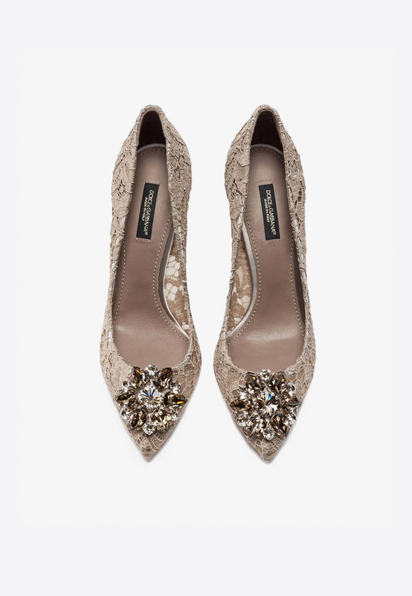 Dolce 
Gabbana Bellucci 90 Taormina Lace Pumps with Crystal Detail Beige CD0101 AL198 80703