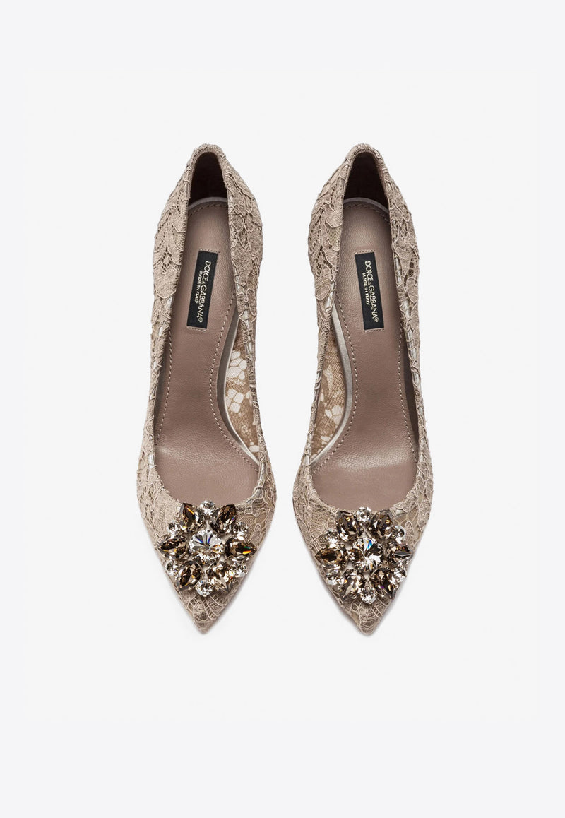 Dolce 
Gabbana Bellucci 90 Taormina Lace Pumps with Crystal Detail Beige CD0101 AL198 80703