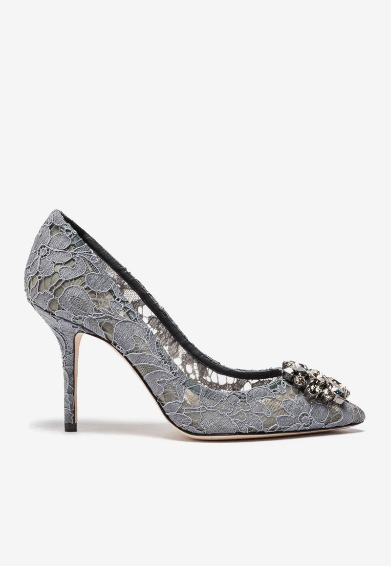 Dolce 
Gabbana Bellucci 90 Taormina Lace Pumps with Crystal Detail Grey CD0101 AL198 80725