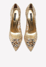 Dolce 
Gabbana Bellucci 90 Crystal Embellished Pumps in Lurex Lace Gold CD0101 AE637 80997