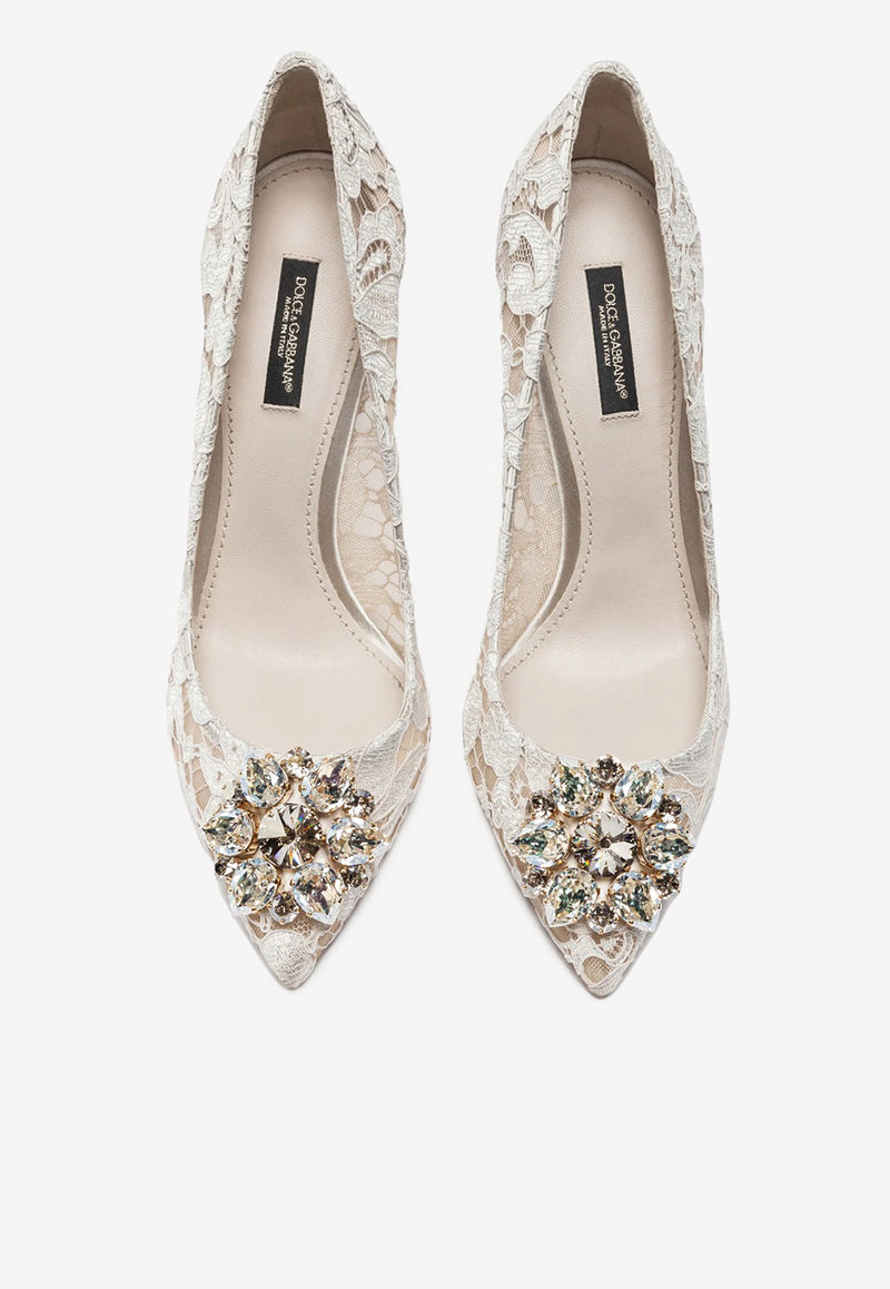 Dolce 
Gabbana Bellucci 90 Crystal Embellished Pumps in Taormina Lace White CD0101 AL198 80005