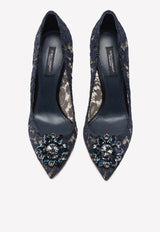 Dolce 
Gabbana Bellucci 90 Crystal Embellished Pumps in Taormina Lace Blue CD0101 AL198 80652