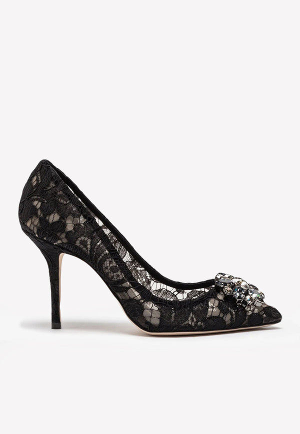 Dolce 
Gabbana Bellucci 90 Crystal Embellished Pumps in Taormina Lace Black CD0101 AL198 80999