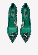 Dolce 
Gabbana Bellucci 90 Crystal Embellished Pumps in Taormina Lace Green CD0101 AL198 8M072