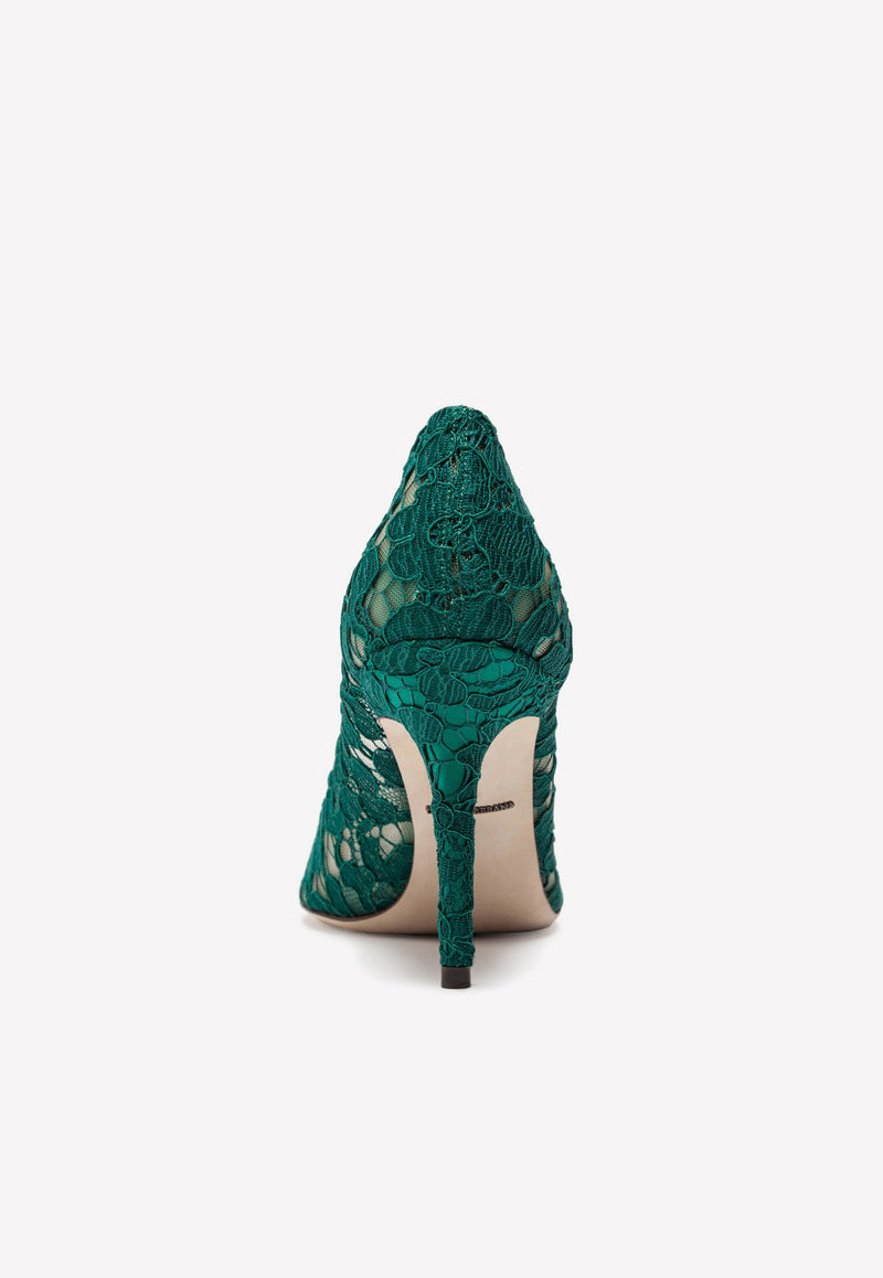 Dolce 
Gabbana Bellucci 90 Crystal Embellished Pumps in Taormina Lace Green CD0101 AL198 8M072