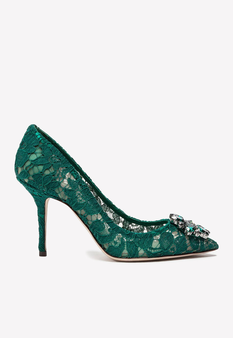 Dolce 
Gabbana Bellucci 90 Crystal Embellished Pumps in Taormina Lace Green CD0101 AL198 8M072