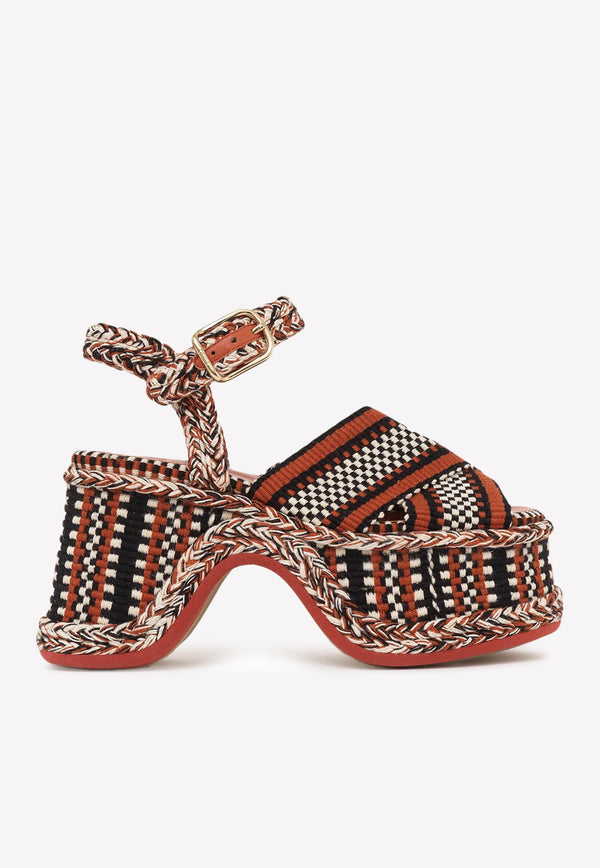 Chloé Meril 100 Woven Platform Sandals Brown CHC22A660AJ651 RED SAND  