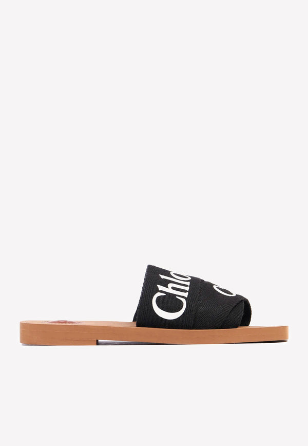 Chloé Black Woody Logo Flat Mules CHC22U188Z3001 BLACK