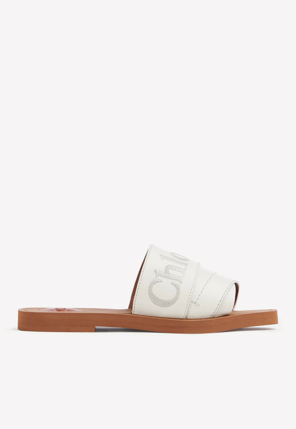 Chloé Logo Woody Flat Mules White CHC22W188BF101 WHITE