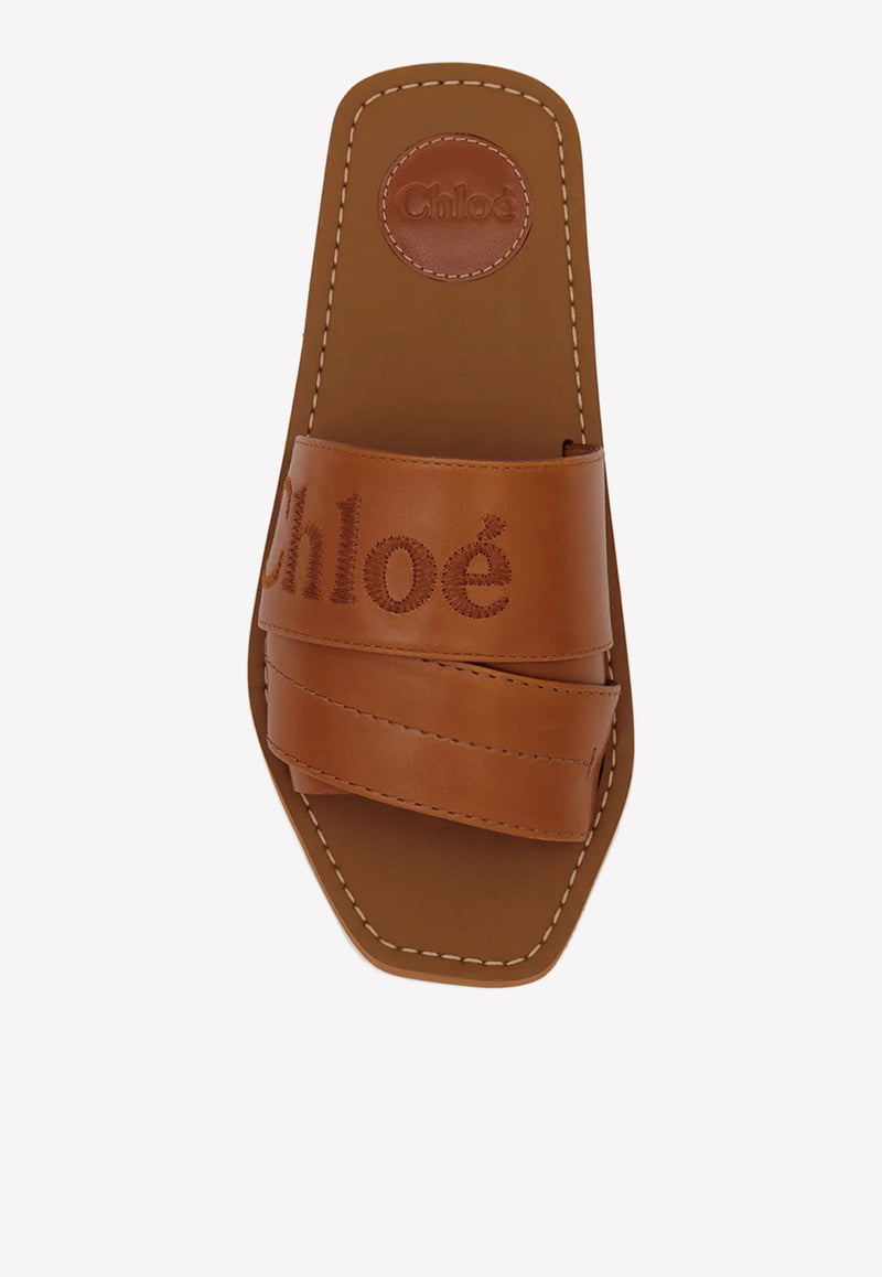 Chloé Logo Woody Flat Mules Beige CHC22W188BF242 CARAMELLO