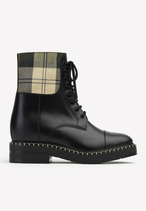 Chloé X Barbour Checked Combat Boots Black CHC23S792CH001 BLACK