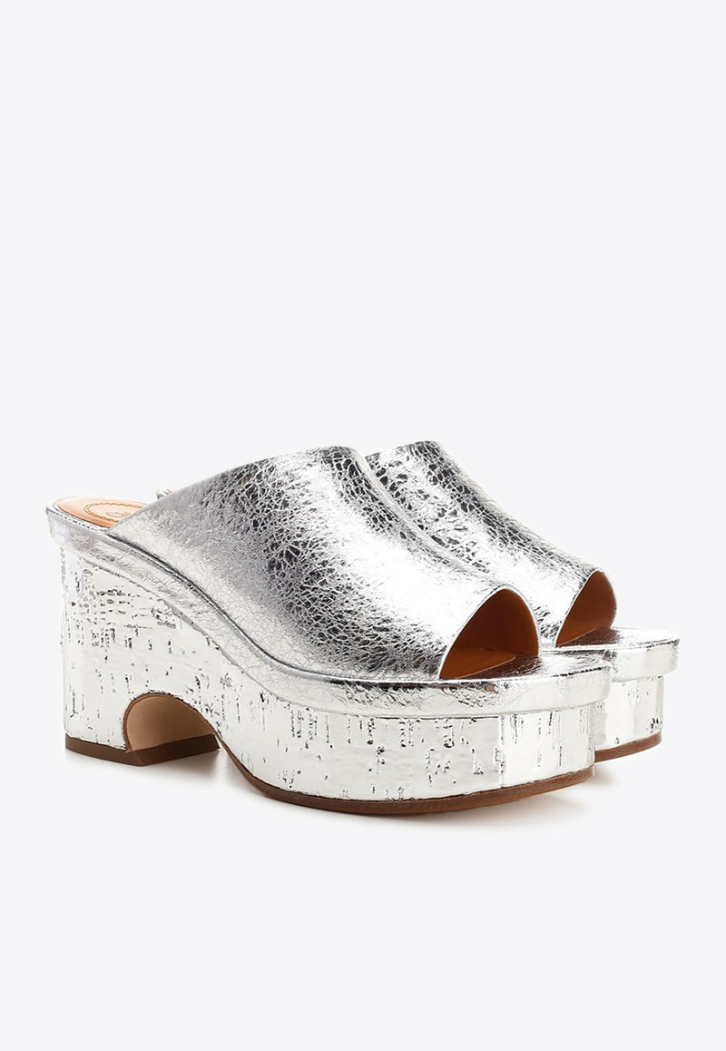 Chloé Oli 100 Platform Mules Silver CHC23U863EM9DL SILVER