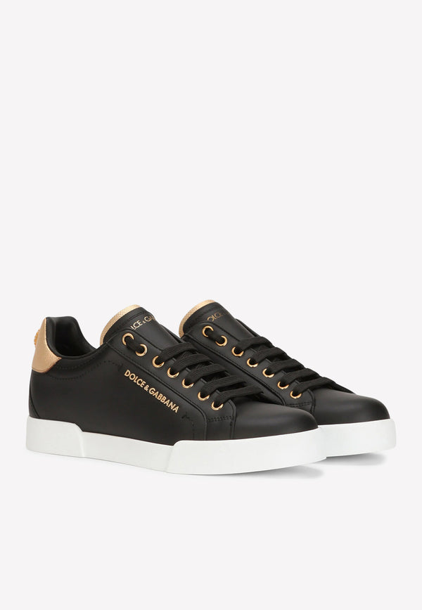 Dolce 
Gabbana Logo Portofino Sneakers in Nappa Leather CK1602 AN298 8E831 Black