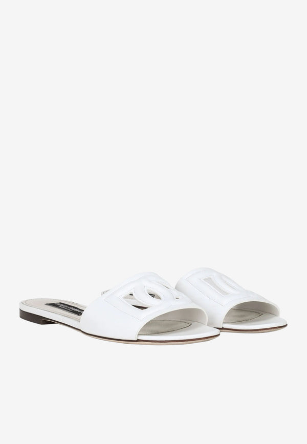 Dolce 
Gabbana DG Logo Slides in Calf Leather CQ0436 AY329 80001 White