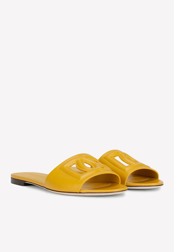 Dolce 
Gabbana DG Logo Slides in Calf Leather Yellow CQ0436 AY329 80220