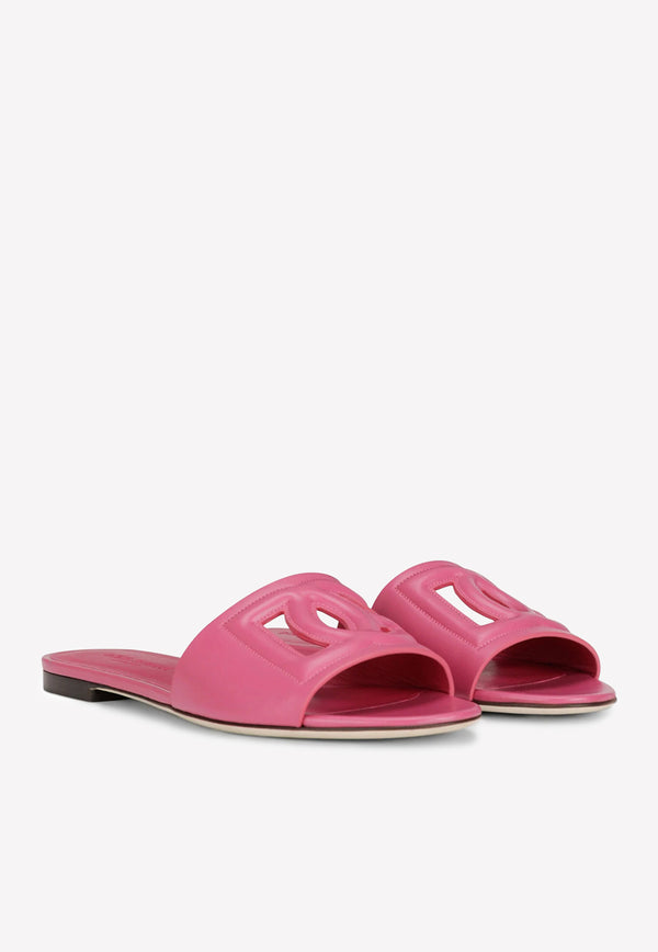 Dolce 
Gabbana DG Logo Slides in Calf Leather Pink CQ0436 AY329 80441