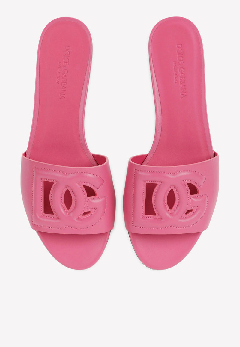 Dolce 
Gabbana DG Logo Slides in Calf Leather Pink CQ0436 AY329 80441