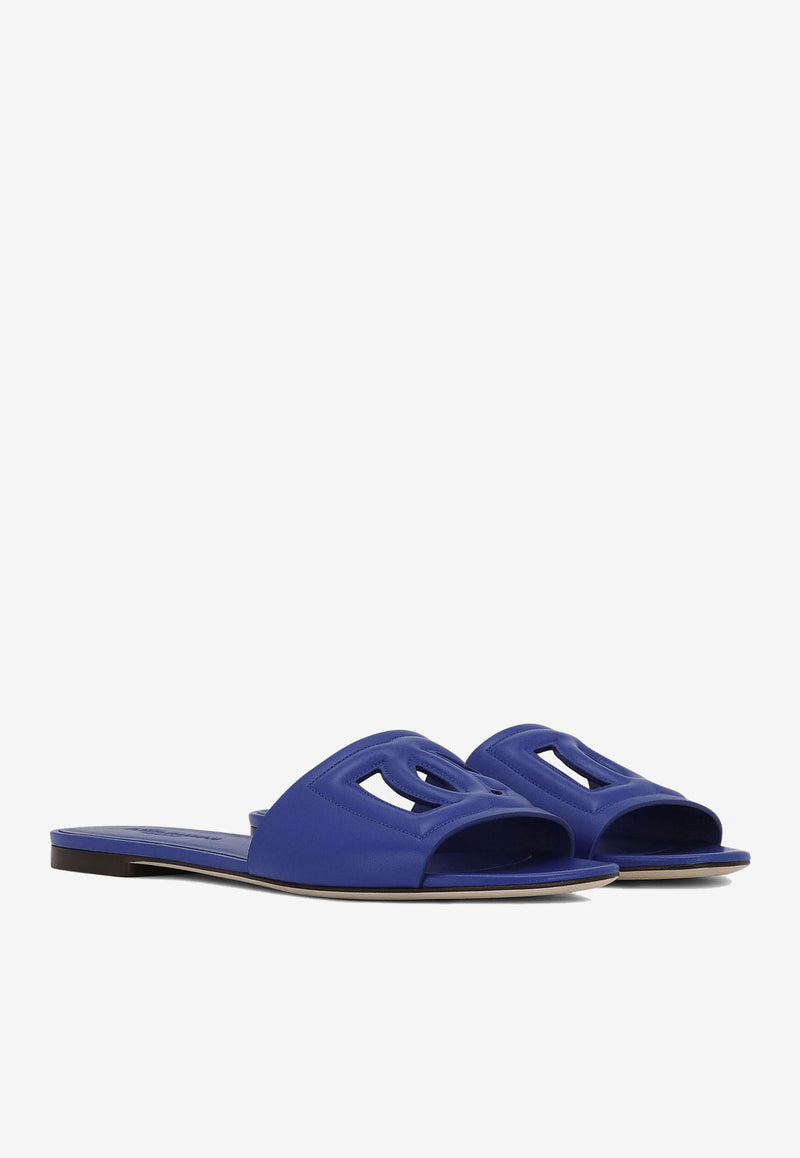 Dolce 
Gabbana DG Logo Slides in Calf Leather CQ0436 AY329 80623 Blue