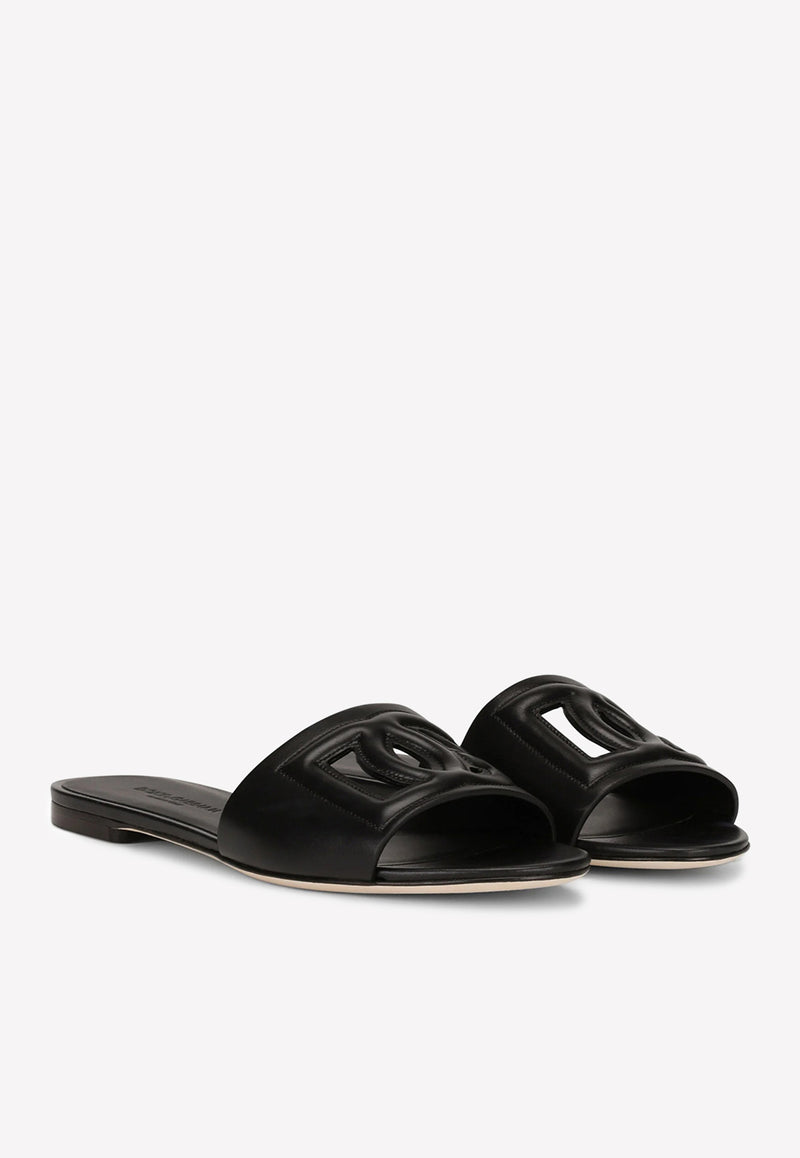 Dolce 
Gabbana DG Logo Slides in Calf Leather Black CQ0436 AY329 80999