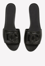 Dolce 
Gabbana DG Logo Slides in Calf Leather Black CQ0436 AY329 80999