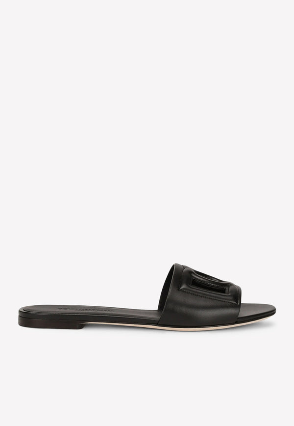 Dolce 
Gabbana DG Logo Slides in Calf Leather Black CQ0436 AY329 80999