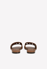 Dolce 
Gabbana DG Logo Slides in Calf Leather Brown CQ0436 AY329 81236