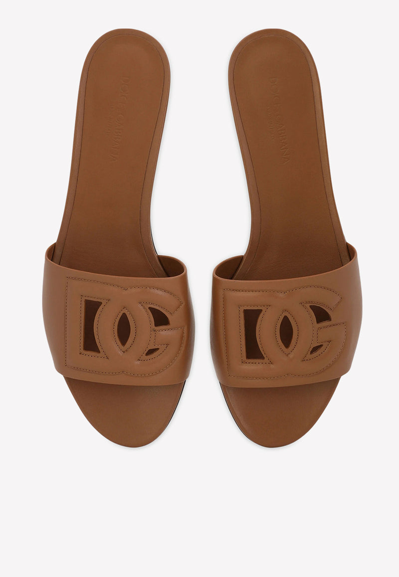 Dolce 
Gabbana DG Logo Slides in Calf Leather Brown CQ0436 AY329 81236