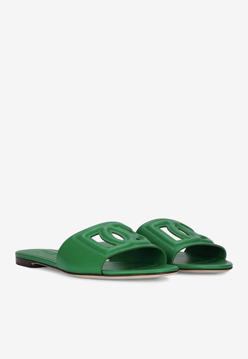 Dolce 
Gabbana DG Logo Leather Slides CQ0436 AY329 87192 Green