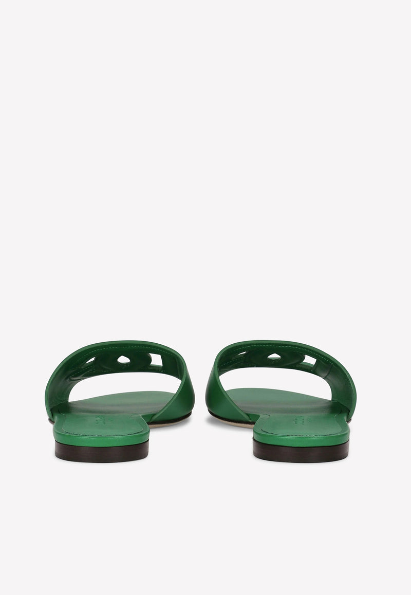 Dolce 
Gabbana DG Logo Leather Slides CQ0436 AY329 87192 Green