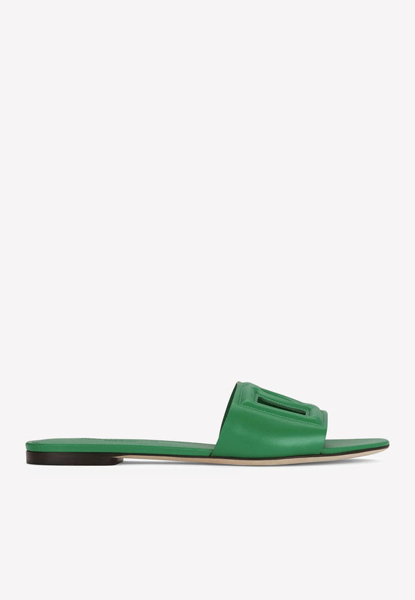 Dolce 
Gabbana DG Logo Leather Slides CQ0436 AY329 87192 Green