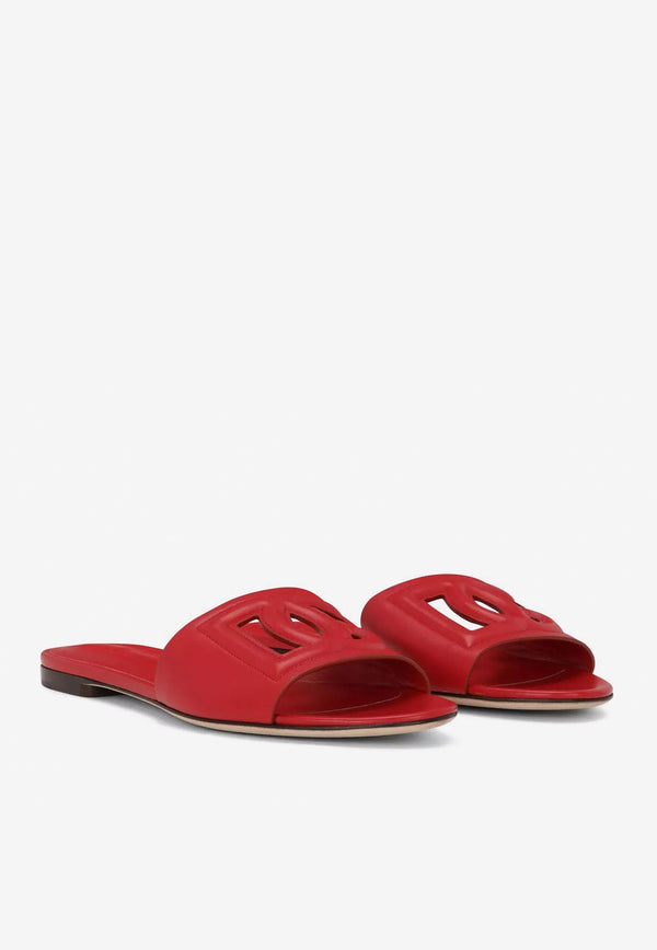 Dolce 
Gabbana DG Logo Slides in Calf Leather CQ0436 AY329 8X052 Red