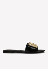 Dolce 
Gabbana DG Logo Slides in Polished Calf Leather CQ0455 A1037 80999 Black