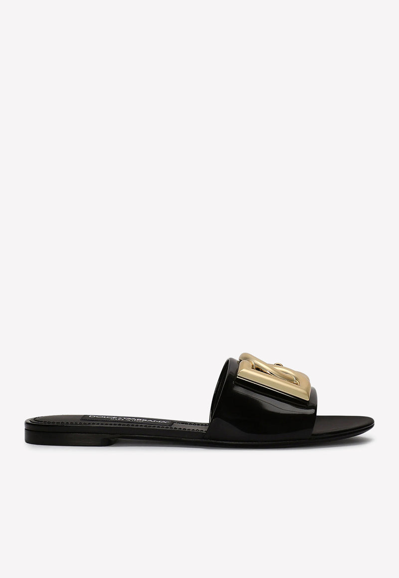 Dolce 
Gabbana DG Logo Slides in Polished Calf Leather CQ0455 A1037 80999 Black