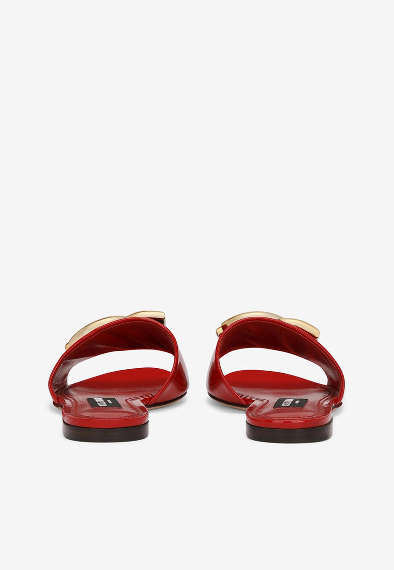 Dolce 
Gabbana DG Logo Slides in Polished Calf Leather CQ0455 A1037 8M307 Red